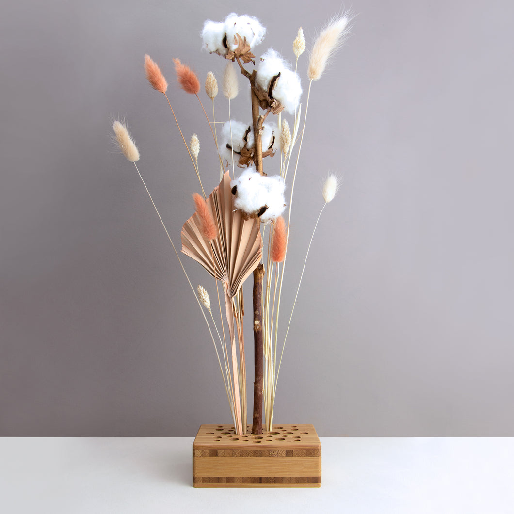 Dried Flowers Kit - 'Harvest Glow' Bouquet, includes Caramel Oblong Flower Stand (Floribana)