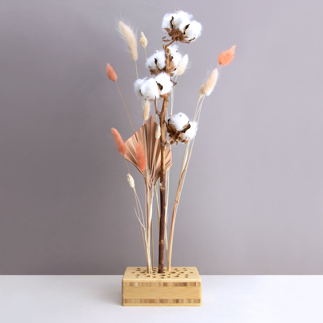 Dried Flowers Kit - 'Harvest Glow' Bouquet, includes Natural Oblong Flower Stand (Floribana)