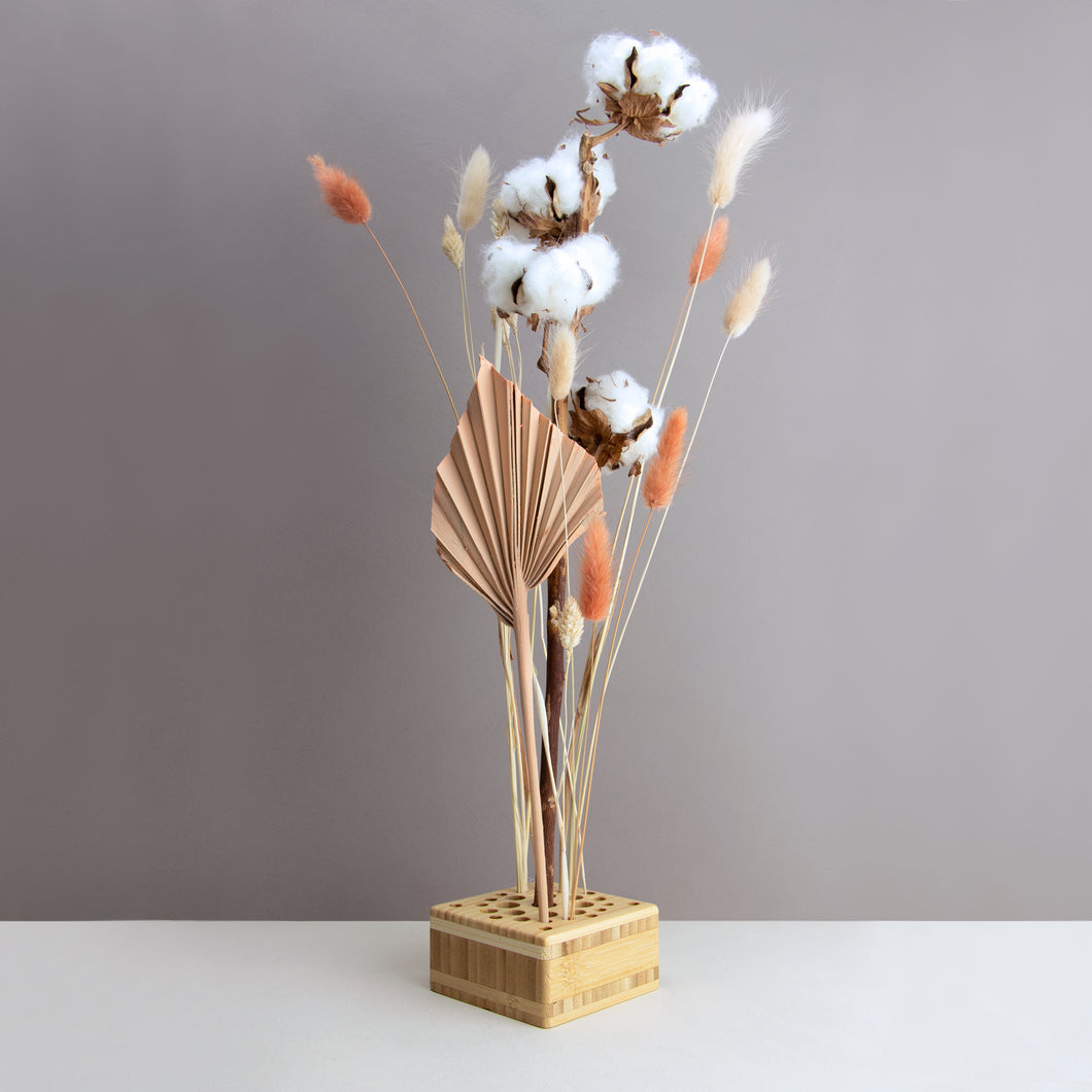 Dried Flowers Kit - 'Harvest Glow' Bouquet, includes Natural Square Flower Stand (Floribana)