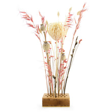 Load image into Gallery viewer, Dried Flowers Kit - &#39;Midsummer Frolic&#39; Bouquet, includes Caramel Oblong Flower Stand (Floribana)
