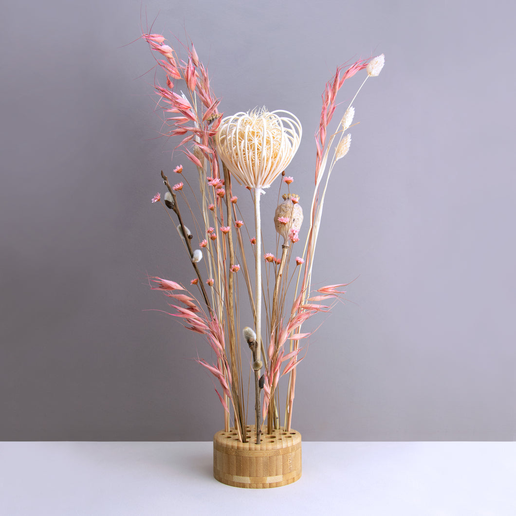 Dried Flowers Kit - 'Midsummer Frolic' Bouquet, includes Natural Circle Flower Stand (Floribana)