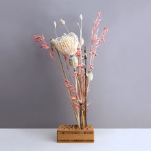 Load image into Gallery viewer, Dried Flowers Kit - &#39;Midsummer Frolic&#39; Bouquet, includes Caramel Oblong Flower Stand (Floribana)
