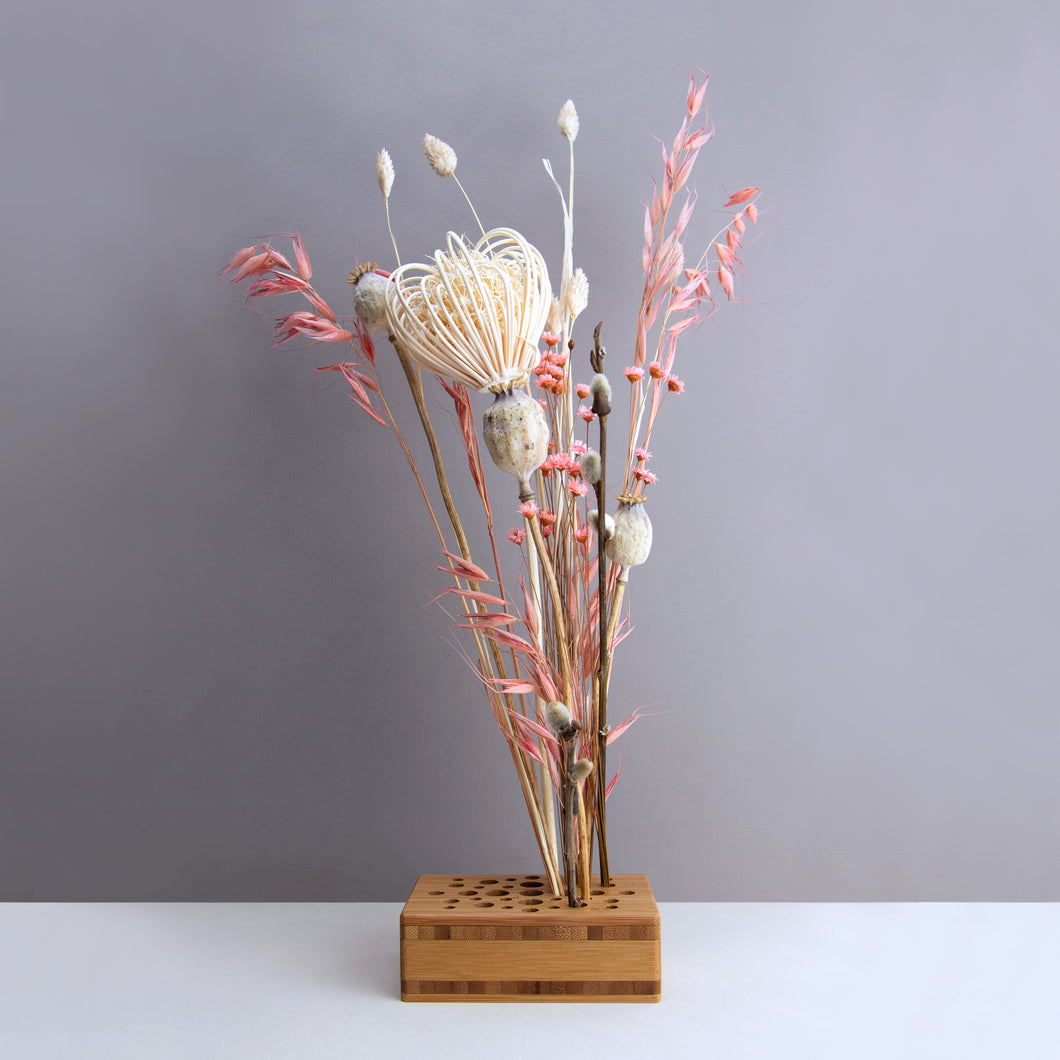 Dried Flowers Kit - 'Midsummer Frolic' Bouquet, includes Caramel Oblong Flower Stand (Floribana)