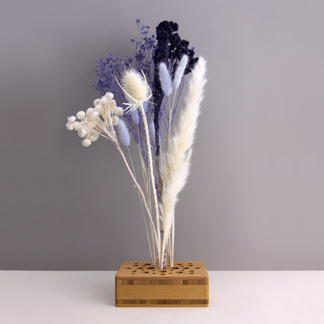 Dried Flowers Kit - 'Moonbeam Drift' Bouquet, includes Caramel Oblong Flower Stand (Floribana)