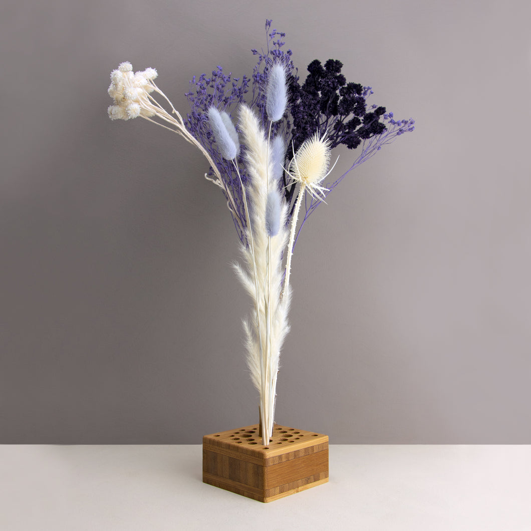 Dried Flowers Kit - 'Moonbeam Drift' Bouquet, includes Caramel Square Flower Stand (Floribana)