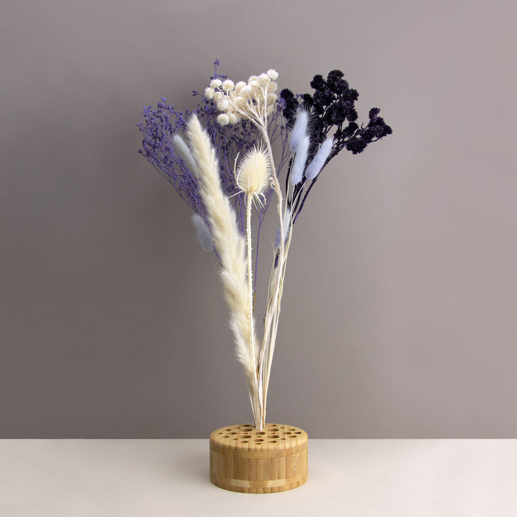 Dried Flowers Kit - 'Moonbeam Drift' Bouquet, includes Natural Circle Flower Stand (Floribana)