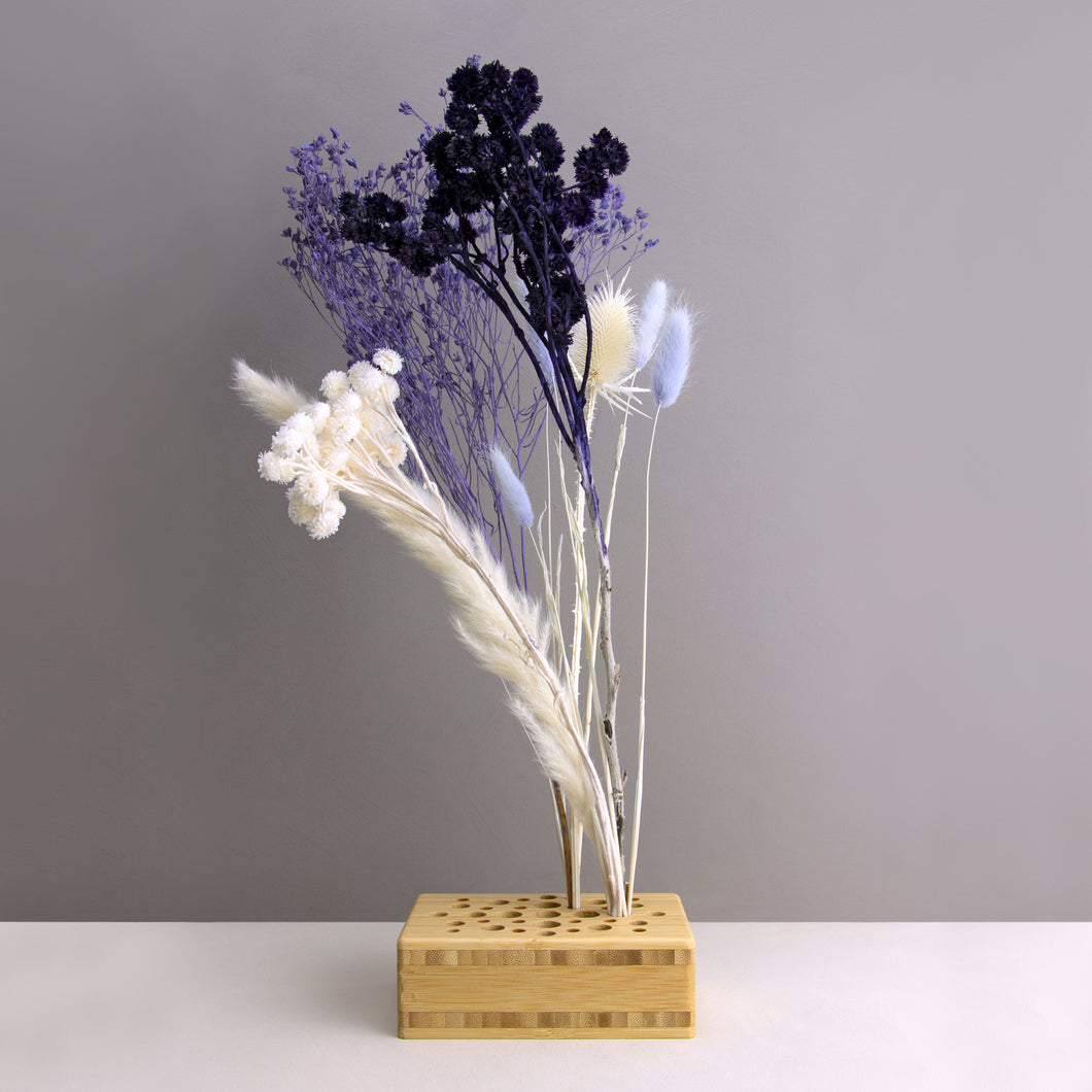 Dried Flowers Kit - 'Moonbeam Drift' Bouquet, includes Natural Oblong Flower Stand (Floribana)