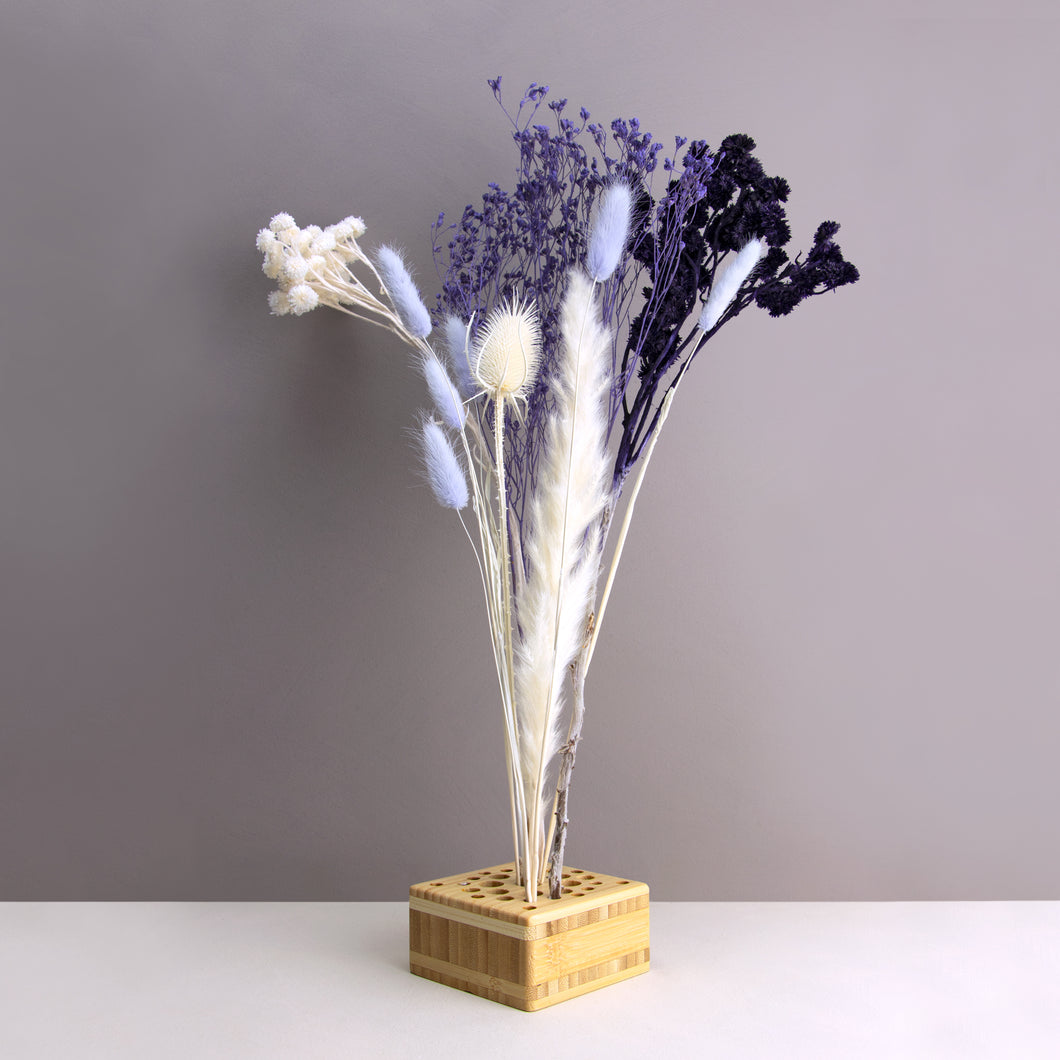 Dried Flowers Kit - 'Moonbeam Drift' Bouquet, includes Natural Square Flower Stand (Floribana)